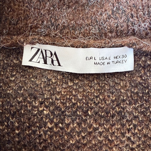 ZARA Plaid Zip Up Collared Soft Knit Sweater Brown Black Tan with Pockets L - Picture 7 of 16